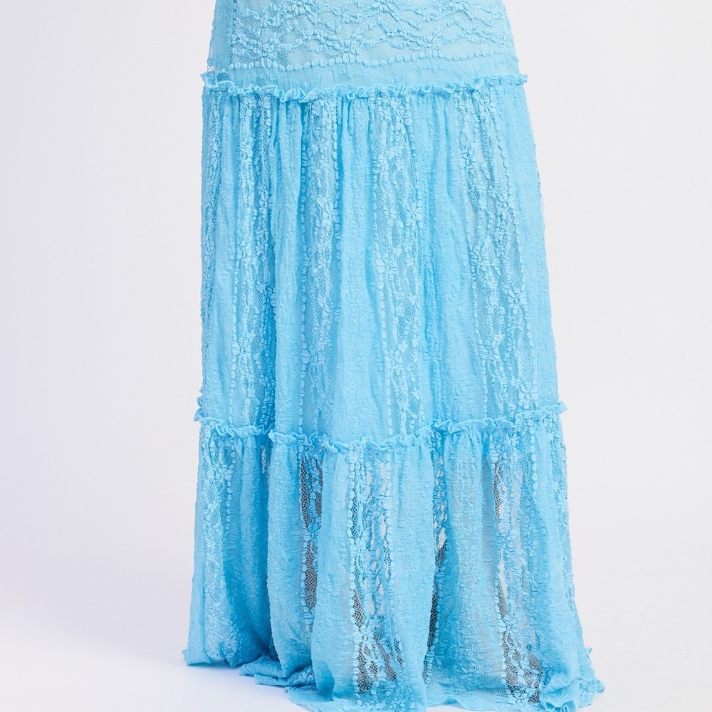 Sky Blue Lace Maxi Skirt - Picture 2 of 3